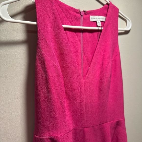 Dress The Population NWT Catalina Dress Bright Fuchsia VNeck Fit & Flare Midi S - Picture 5 of 16